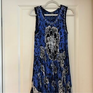 Boho Sundress with Embroidered Floral Design from Sakkas Blue Black and White